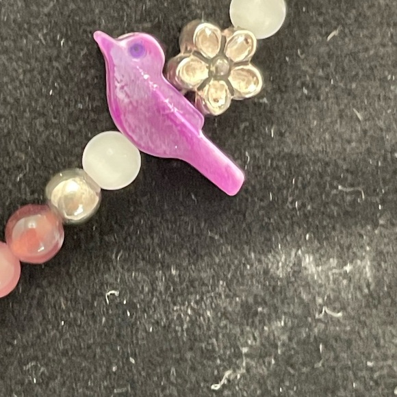 Vintage Amethyst Beads and Purple Hearts Necklace with Bird Accents - Picture 5 of 9